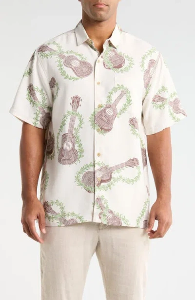 Kahala Ukulele Mele Print Short Sleeve Button-up Shirt In White