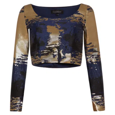 Kahindo Blue / Gold / Black Royal Blue Gold Jacquard Zendaya Top In Blue/gold/black