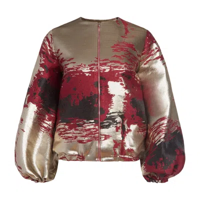 Kahindo Gold / Black / Red Gold Burgundy Jacquard Taraji Jacket In Gold/black/red