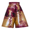 Kahindo Gold / Red Burgundy Jacquard Ola Bermuda Shorts In Gold/red