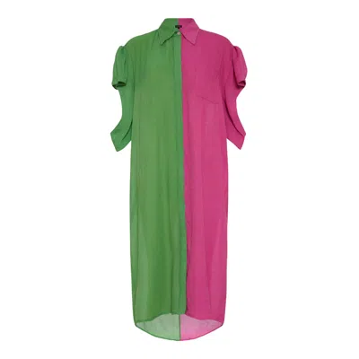 Kahindo Green / Pink / Purple Zanzibar Shirtdress - Green & Pink In Green/pink/purple