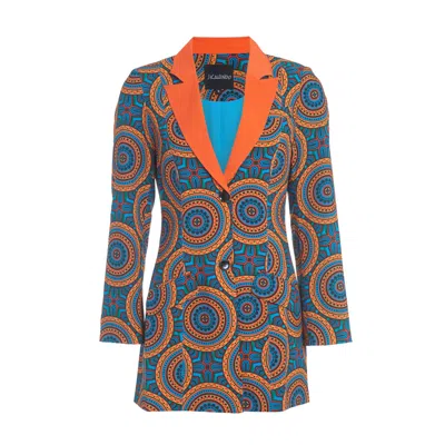 Kahindo Women's Blue / Yellow / Orange Fiesta Tuxedo Jacket In Blue/yellow/orange