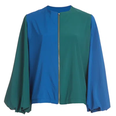 Kahindo Women's Green / Blue Color Block Bomber Jacket In Green/blue