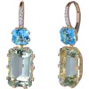 Kahn High Jewelry Green Amethyst & Swiss Blue Topaz Earrings With Diamonds In Green & Swiss Blue