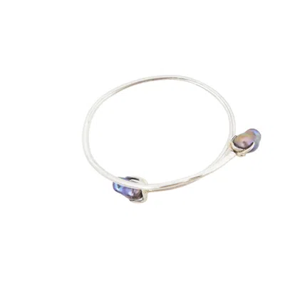 Kaho Design Women's Silver Iris Peacock Baroque Pearl Bangle Bracelet