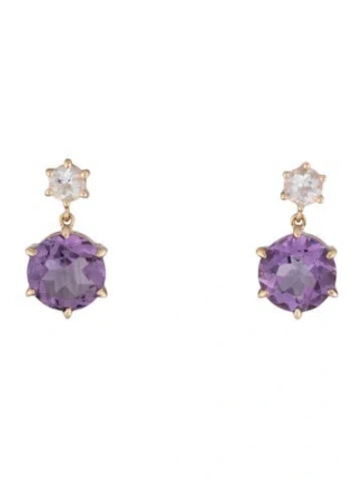 Pre-owned Kai 14k 3.07ctw Amethyst & Moonstone Labradorite Drop Earrings In Multicolor