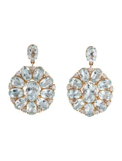 Pre-owned Kai 14k Aquamarine & Diamond Drop Earrings In Multicolor