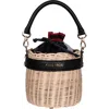 Kai & Vrosi K'ai & Vrosi Leather & Straw Bucket Bag With Drawstring In Black