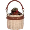 Kai & Vrosi K'ai & Vrosi Leather & Straw Bucket Bag With Drawstring In Brown