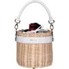 Kai & Vrosi K'ai & Vrosi Leather & Straw Bucket Bag With Drawstring In White