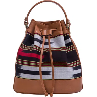 Kai & Vrosi K'ai & Vrosi Leather & Striped Fabric Pattern Convertible Bag In Black