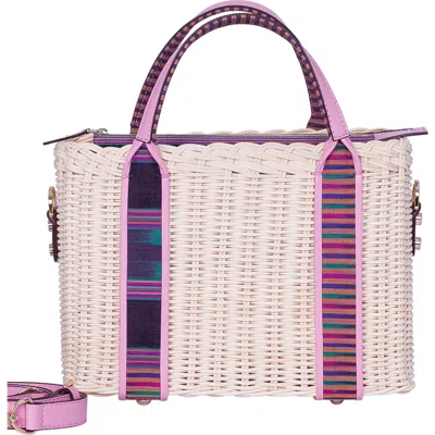 Kai & Vrosi K'ai & Vrosi Woven Straw Handbag With Leather Trimmed Handles In Pink