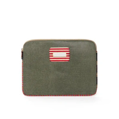 Kai & Vrosi K'ai & Vrosi Zipped, Patterned Canvas Laptop Case For 13" 14" In Green