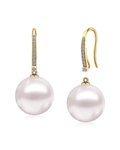 Kai Fine Jewelry 14k 0.15 Ct. Tw. Diamond & 12-13 Mm Pearl Drop Ear In Metallic