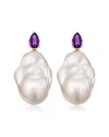 Kai Fine Jewelry 14k 0.70 Ct. Tw. Amethyst & 16-17 Mm Baroque Pearl In Gold