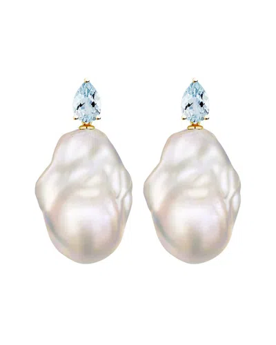 KAI FINE JEWELRY KAI FINE JEWELRY 14K 0.80 CT. TW. AQUAMARINE & 16-17MM PEARL DROP EARRINGS