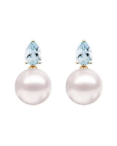 KAI FINE JEWELRY KAI FINE JEWELRY 14K 0.80 CT. TW. AQUAMARINE & 8-8.5MM PEARL DROP EARRINGS