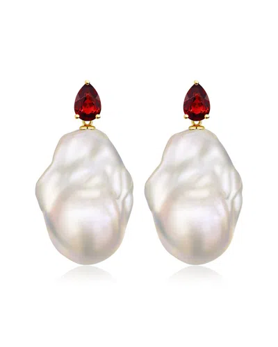 Kai Fine Jewelry 14k 0.80 Ct. Tw. Garnet & 16-17 Mm Baroque Pearl V In White
