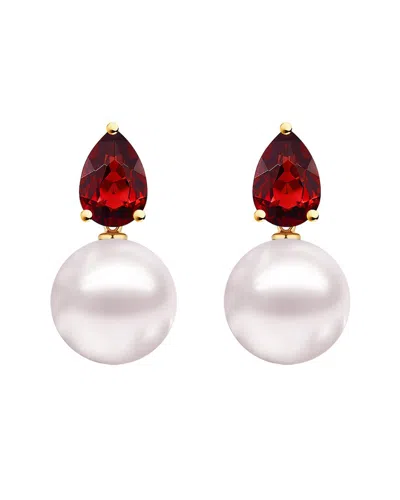 Kai Fine Jewelry 14k 0.80 Ct. Tw. Garnet & 8-8.5mm Pearl Drop Earrings In Red