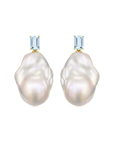Kai Fine Jewelry 14k 1.00 Ct. Tw. Aquamarine & 16-17mm Pearl Drop Earrings