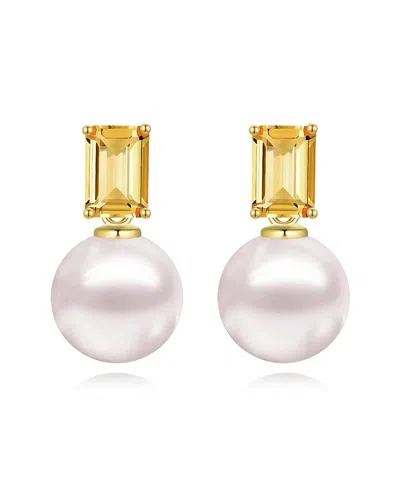 Kai Fine Jewelry 14k 1.10 Ct. Tw. Citrine & 8-9 Mm Pearl Drop Earri In White