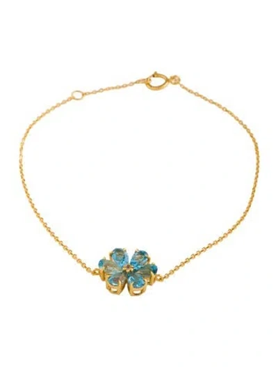 Pre-owned Kai Fine Jewelry 14k 1.20ct Topaz & Diamond Floral Bracelet, 6.75" In Multi
