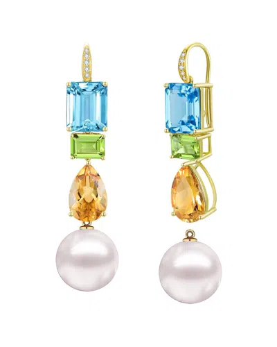 Kai Fine Jewelry 14k 13.65 Ct. Tw. Diamond & Gemstone & 12-13mm Pearl Drop Earrings In Gold