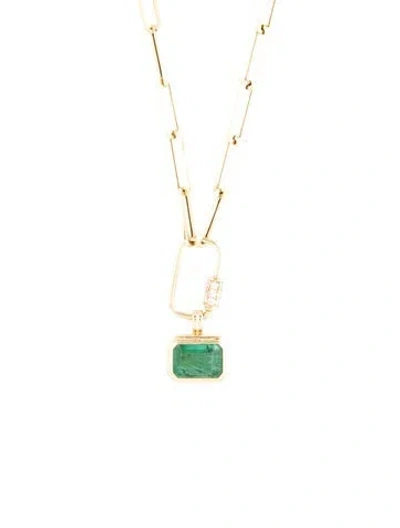 Pre-owned Kai Fine Jewelry 14k 1.45ct Emerald & Diamond Lock Pendant Necklace, 18" In Multicolor