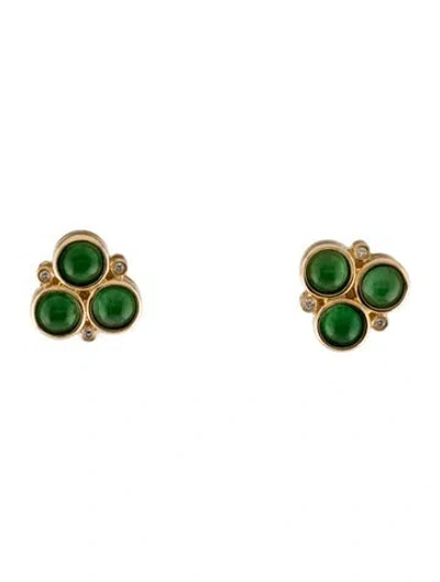 Pre-owned Kai Fine Jewelry 14k 1.80ctw Jadeite & Diamond Trio Stud Earrings In Multi