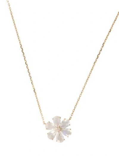 Pre-owned Kai Fine Jewelry 14k 2.00ct Moonstone & Diamond Flower Pearl Necklace, 17.5" In Multi