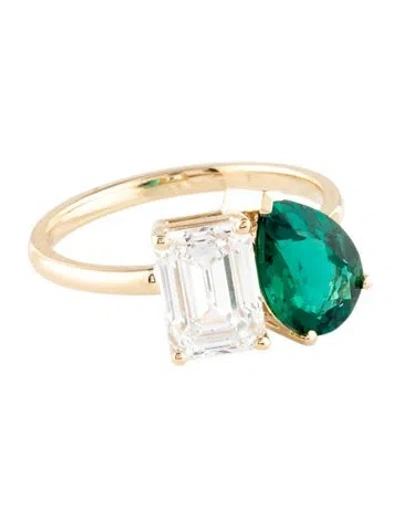 Pre-owned Kai Fine Jewelry 14k 2.02ctw Synthetic Emerald & 1.60ctw Lab-grown Diamond Cocktail Ring In Multicolor