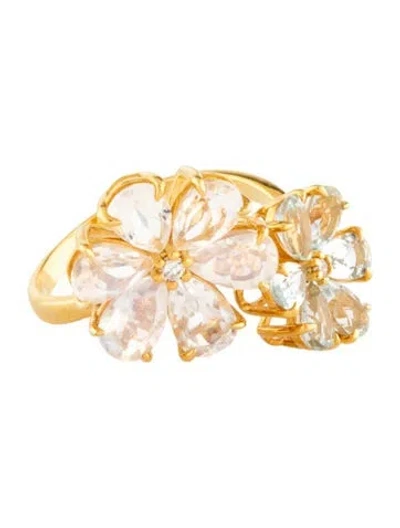 Pre-owned Kai Fine Jewelry 14k 2.20ctw Moonstone , 1.20ctw Aquamarine & Diamond Flora Cocktail Ring In Multicolor