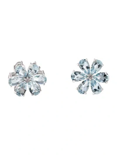 Pre-owned Kai Fine Jewelry 14k 2.60ct Aquamarine & Diamond Flora Blossom Earrings In Multi
