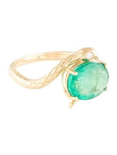 Pre-owned Kai Fine Jewelry 14k 2.97ct Emerald & Diamond Snake Cocktail Ring In Multicolor