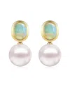 Kai Fine Jewelry 14k 3.00 Ct. Tw. Opal & 12-13 Mm Pearl Drop Earrin In Gold
