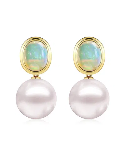 Kai Fine Jewelry 14k 3.00 Ct. Tw. Opal & 12-13 Mm Pearl Drop Earrin In Gold