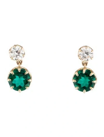 Pre-owned Kai Fine Jewelry 14k 3.50vtw Synthetic Emerald & Lab-grown Diamond Drop Earrings In Multicolor