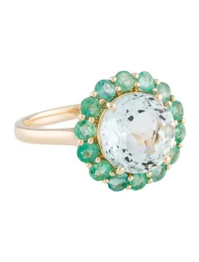 Pre-owned Kai Fine Jewelry 14k 3.66ct Aquamarine & Emerald Cocktail Ring In Multicolor