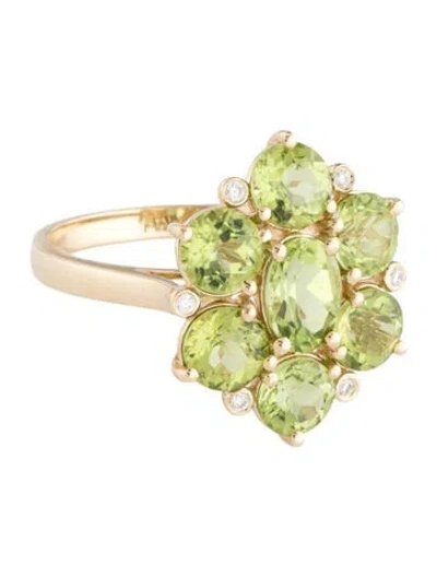 Pre-owned Kai Fine Jewelry 14k 3.80ctw Peridot & Diamond Cocktail Ring In Multicolor