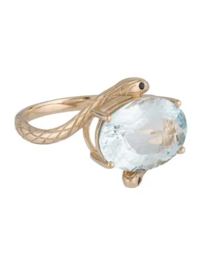 Pre-owned Kai Fine Jewelry 14k 4.51ct Aquamarine & Sapphire Snake East-west Ring In Multicolor