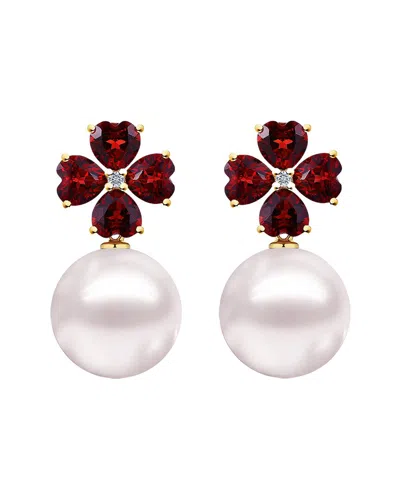 Kai Fine Jewelry 14k 4.93 Ct. Tw. Diamond & Garnet & 12-13mm Pearl Drop  Earrings In Burgundy
