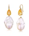 Kai Fine Jewelry 14k 5.25 Ct. Tw. Diamond & Citrine & 16-17mm Baroq In White