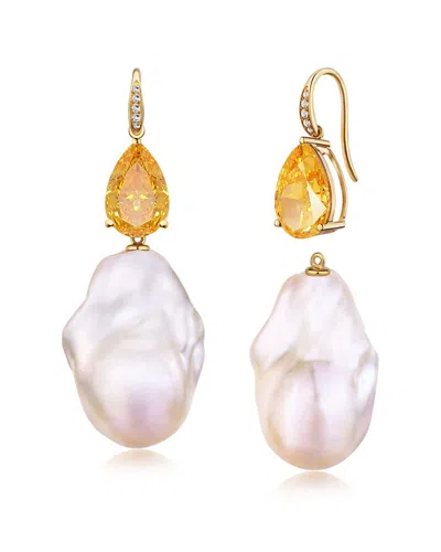 Kai Fine Jewelry 14k 5.25 Ct. Tw. Diamond & Citrine & 16-17mm Baroq In White