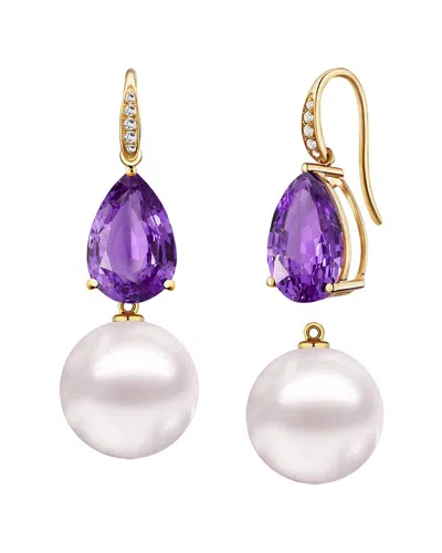Kai Fine Jewelry 14k 5.45 Ct. Tw. Diamond & Amethyst & 12-13mm Pearl Drop  Earrings In Purple