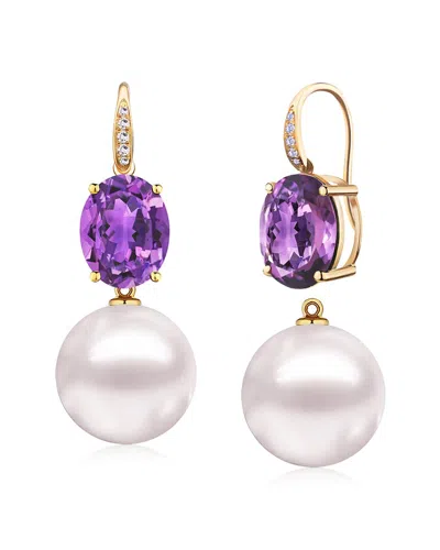 Kai Fine Jewelry 14k 6.05 Ct. Tw. Diamond & Amethyst & 12-13 Mm Pea In Metallic
