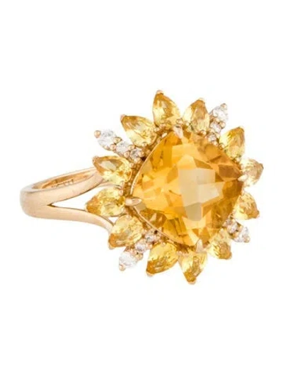 Pre-owned Kai Fine Jewelry 14k 6.20ct Citrine, Sapphire & Diamond Cocktail Ring In Multi