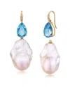 Kai Fine Jewelry 14k 6.25 Ct. Tw. Diamond & Blue Topaz & 16-17mm Ba In Metallic
