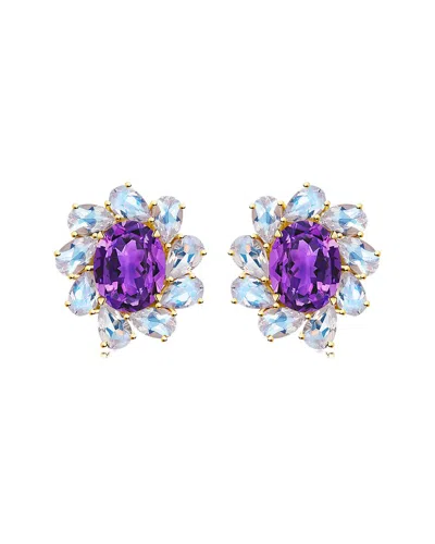 Kai Fine Jewelry 14k 6.70 Ct. Tw. Amethyst& Moonstone Stud Earrings In Gold