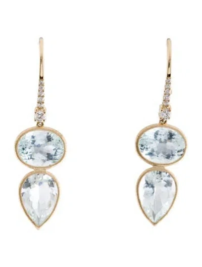 Pre-owned Kai Fine Jewelry 14k 7.00ctw Aquamarine & Diamond Drop Earrings In Multi