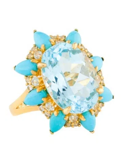 Pre-owned Kai Fine Jewelry 14k 7.20ctw Topaz, Turquoise & Aquamarine Cocktail Ring In Multi